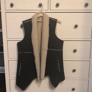 Black Faux Suede and Shearling Vest